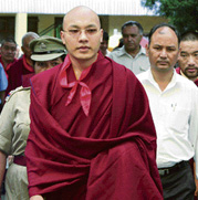The 17th Gyalwa Karmapa on his way to the residence of the Dalai Lama to wish the latter on his 72nd birthday at Mcleodganj, Dharamsala, on Friday.