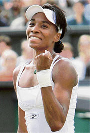 Venus Williams celebrates after defeating Ana Ivanovic in the semifinal at Wimbledon on Friday.