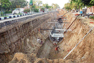 A stretch on Ferozepore Road that has been dug for laying sewerage in Ludhiana.