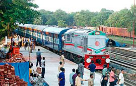An Indian passenger train arrives at the Cantonment railway station in Dhaka on Sunday.