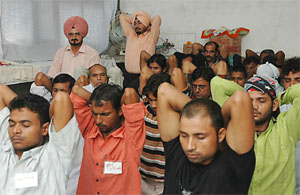 Jalandhar central jail inmates take part in the Art of Living classes on Tuesday.