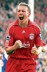 Craig Bellamy celebrates after scoring a goal against Blackburn Rovers at Anfield, in Liverpool on October 14, 2006. West Ham announced on Tuesday the signing of Bellamy from Liverpool for a fee of 7.5m for a five-year deal.