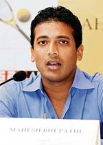 Tennis star Mahesh Bhupathi speaks to mediapersons in New Delhi on Wednesday.