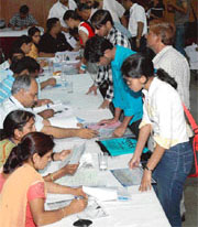 Parents with their wards on the first day of the AIEEE counselling at Panjab University in Chandigarh on Thursday.