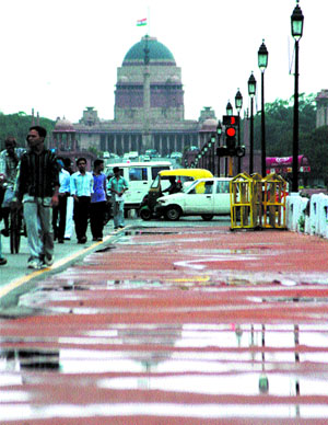 Rajpath after showers on Friday.  Tribune photo by Mukesh Aggarwal