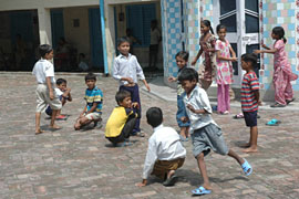 In the name of infrastructure, the primary wing of Government Elementary School in Tej Mohan Nagar has this temple verandah which also doubles as playfield.