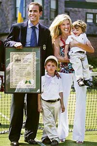 Pete Sampras with his wife Bridgette and sons Ryan (right)