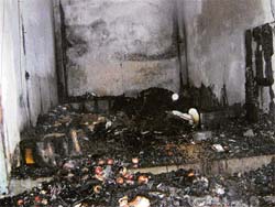A view of the shop at Paraur, near Palampur, that was gutted on Sunday night. There was no loss of life in the incident.