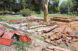 A view of the demolished Baradari at Ram Bagh, summer palace of Maharaja Ranjit Singh, in Amritsar on Wednesday.