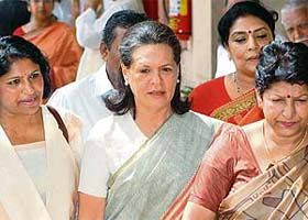 Congress president Sonia Gandhi after casting her vote for the Presidential election at Parliament House in New Delhi