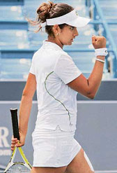 Sania Mirza celebrates after defeating Uzbekistans Varvara Lepchenko 6-2, 6-2 in the second round of the Western & Southern Financial Group Womens Open tennis tournament in Mason, Ohio, on Wednesday. 