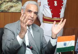 Lt Governor Tejinder Khanna addresses a press conference in the Capital