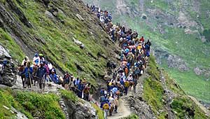 Undeterred by the terrorist attack, pilgrims make a beeline to the Amarnath shrine in south Srinagar.