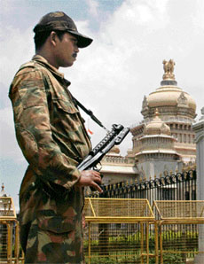 Increased security outside the Vidhan Soudha in the wake of the heightened threat perception