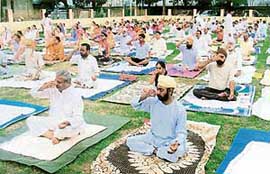 A yoga camp, which was organised in Ludhiana on Sunday.