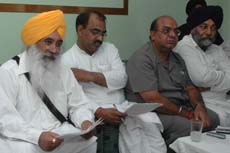 Akali and BJP leaders at a press conference in Jalandhar on Monday.