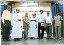 Delhi Minorities Commission chairman Kamal Faruqui, members Pushpinder Singh and Arnold James during a meeting with Christianrepresentatives at YWCA in the Capital