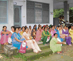 Women wait for interviews for the posts of anganwari worker and helper at the Child Development Project Office (CDPO) in Kangra on Friday. The interviews were delayed by six hours as the SDM who had to conduct the interviews was away in connection with the birthday celebrations of transport minister G.S. Bali.