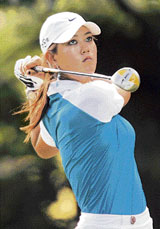 Michelle Wie of the USA drives off the third tee during the second round of the 14th womens Golf Masters in Evian, France