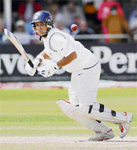 Sourav Ganguly plays a shot during the third day of the second Test against England at Trent Bridge on Sunday.