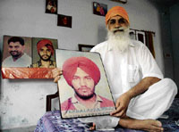 Harnek Singh, father of Dilawar Singh, the human bomb who killed Beant Singh, at his residence in Guru Nanak Nagar in Patiala on Monday.