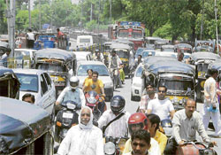 A view of the traffic on the Delhi road in Hisar.