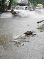 The Dharamsala road, a part of the Matour-Shimla national highway, gets flooded whenever it rains due to blocked drains along the road, thanks to the delay in taking remedial steps by the Kangra Municipal Council