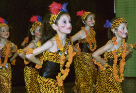 Students participate in a dance competition held at Tara Hall School in Shimla on Friday.