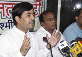 BJP leader Shahnawaz Hussain addresses a press conference at Jammu