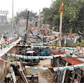 Bunting of a political party can be seen in this part of Ludhiana