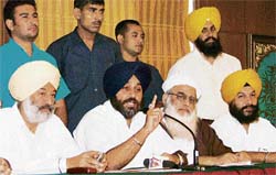 SAD acting president Sukhbir Singh Badal at a press conference in Ludhiana on Sunday.