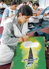 A painting competition in progress at R.S. Model School, Ludhiana, on Sunday.