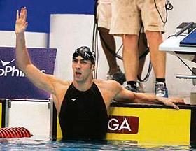 Michael Phelps waves after winning the men's 200m freestyle event at the US Swimming National Championships in Indianapolis.