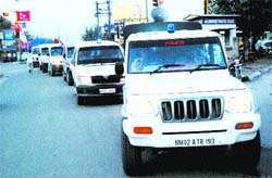 The Punjab police and paramilitary forces take out a flag march on the eve of elections in Jalandhar