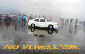 The Chief Ministers vehicle is parked at the no-vehicle zone on The Ridge in Shimla on Thursday. The area is restricted for any kind of vehicles, including emergency ambulances, because of the underground water tank there. However, the Chief Ministers convoy passes through this zone almost every second or third day