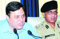 IG of BSF Arvind Ranjan adresses press conference in Jalandhar on Friday.