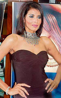 A model from Mumbai showcases diamond jewellery at a necklace-bangle mela in Ludhiana on Friday.
