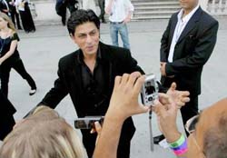 Filmstar Shah Rukh Khan arrives at Somerset House in London for the UK premiere of his latest film Chak de India