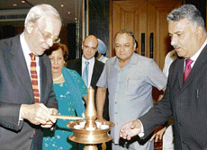Antonio Armellini, Italys Ambassador to India, inaugurates a seminar Destination Italy - The Right Way, in Chandigarh on Saturday. The Punjab Governor, Gen S.F. Rodrigues, is also seen in the picture with his wife Jean Rodrigues.