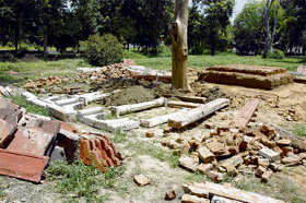 A view of the demolished historic Baradari at Ram Bagh, the summer palace of Maharaja Ranjit Singh in Amritsar.
