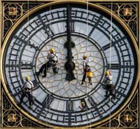 Workers clean the clock face of St Stephens Tower that houses the Big Ben in London on Saturday.