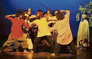 A scene from the play, Toba Tek Singh, staged by Pakistani artistes in Amritsar on Saturday night.