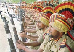 Rehearsal for the Independence-Day parade on at the Government College for Boys in Ludhiana on Monday.