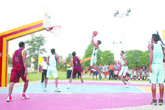 A basketball match in progress during the BSF inter-frontier meet in Jalandhar.