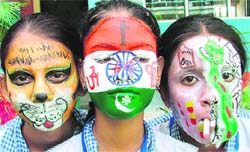 COLOURS OF INDEPENDENCE: Students of GMT School showcase patriotic fervour in Ludhiana on Tuesday.