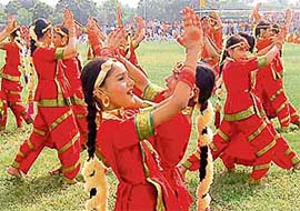 Students of Shemrock Secondary School, Mohali, perform during Independence Day celebrations