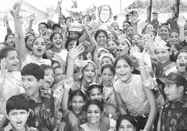 Students of Manav Mangal School, Panchkula, in a jovial mood