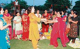 The members of Rishi Nagar Ladies Club celebrated the festival of Teej with pomp and show