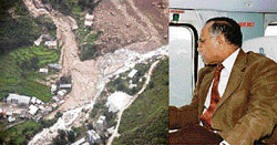 Governor V.S. Kokje on an aerial survey of the Ghanvi area in Shimla district on Thursday.