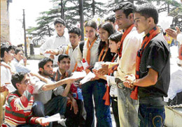 Students of HP University busy campaigning for Saturdays Students Central Associations elections on the university campus on Friday.
